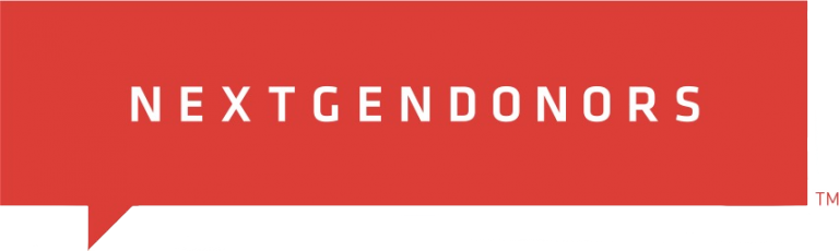 A red speech bubble with the white text NEXTGEN DONORS in all capital letters centered inside.